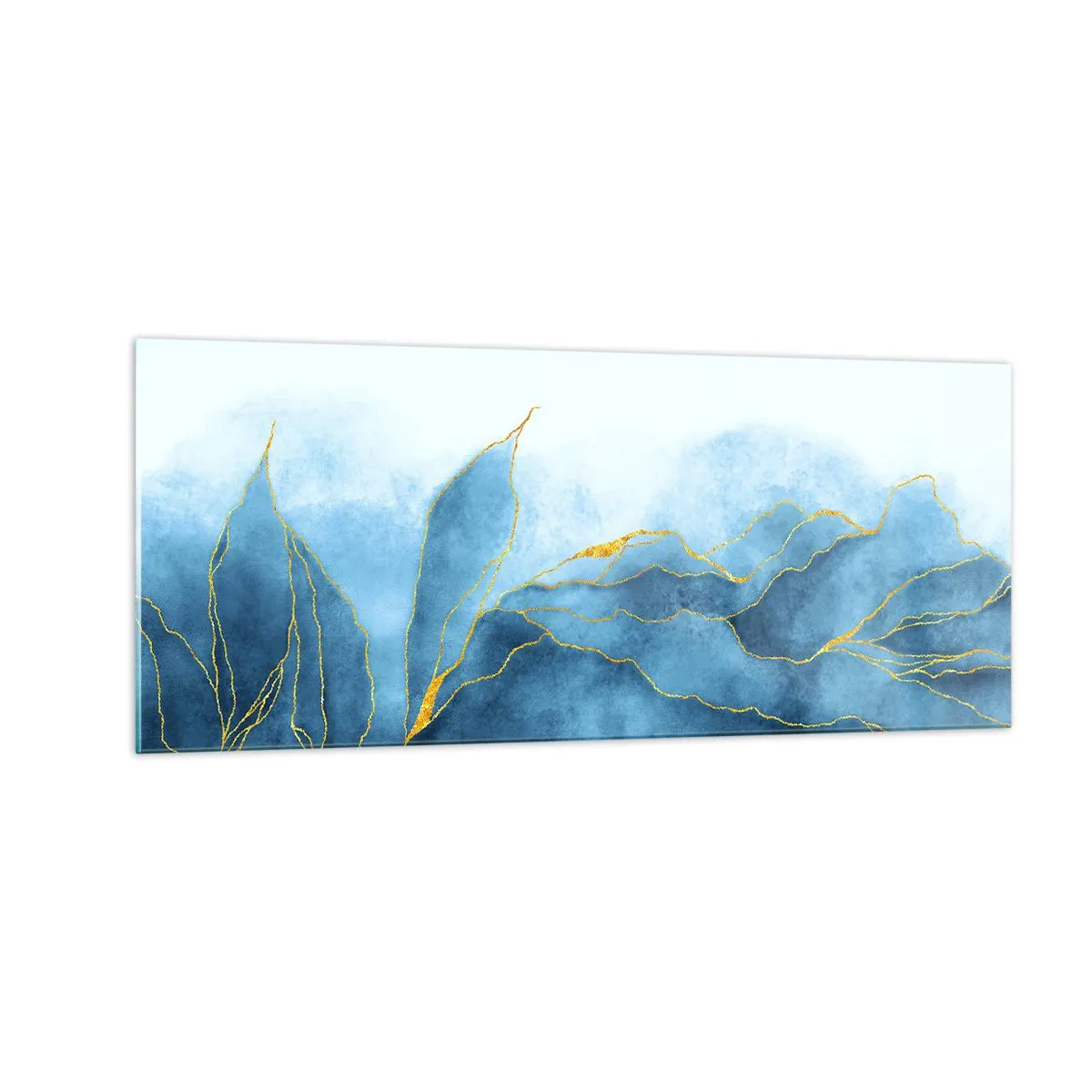 Obraz na szkle - Błękit w złocie - 100x40 cm