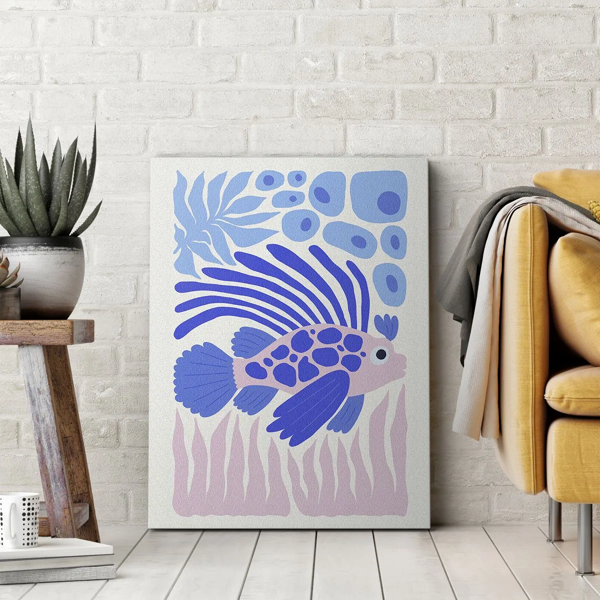 Obraz na płótnie - Dekoracyjna ilustracja kolorowej ryby w stylu abstrakcyjnym - 70x100cm - W swoim żywiole - Nowoczesna dekoracja ścienna do salonu i sypialni ARTTOR