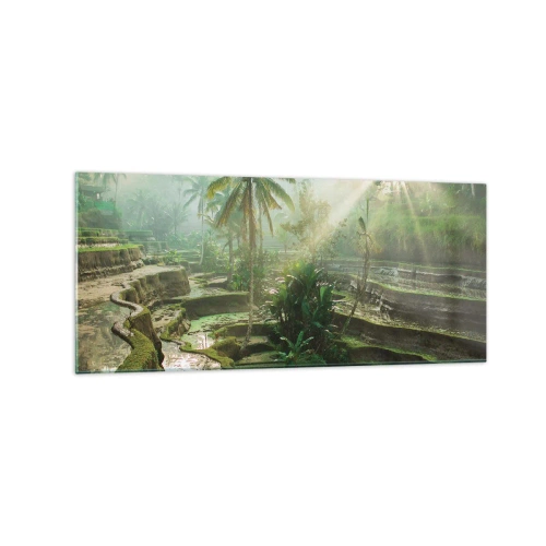 Obraz na szkle - Tarasy ryżowe z palmami w promieniach słońca - 120x50cm - Dorastać w słońcu - Nowoczesna dekoracja ścienna do salonu i sypialni ARTTOR