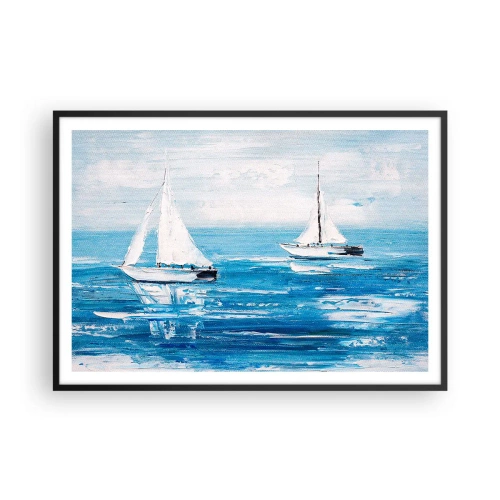 Plakat w czarnej ramie - Jachty na błękitnym morzu w artystycznym stylu - 100x70cm - Z przyjacielem u boku - Nowoczesna dekoracja ścienna do salonu i sypialni ARTTOR