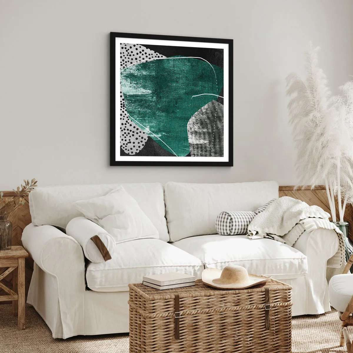 Plakat w czarnej ramie - Barwna abstrakcja z płatkiem złota - 30x30 cm