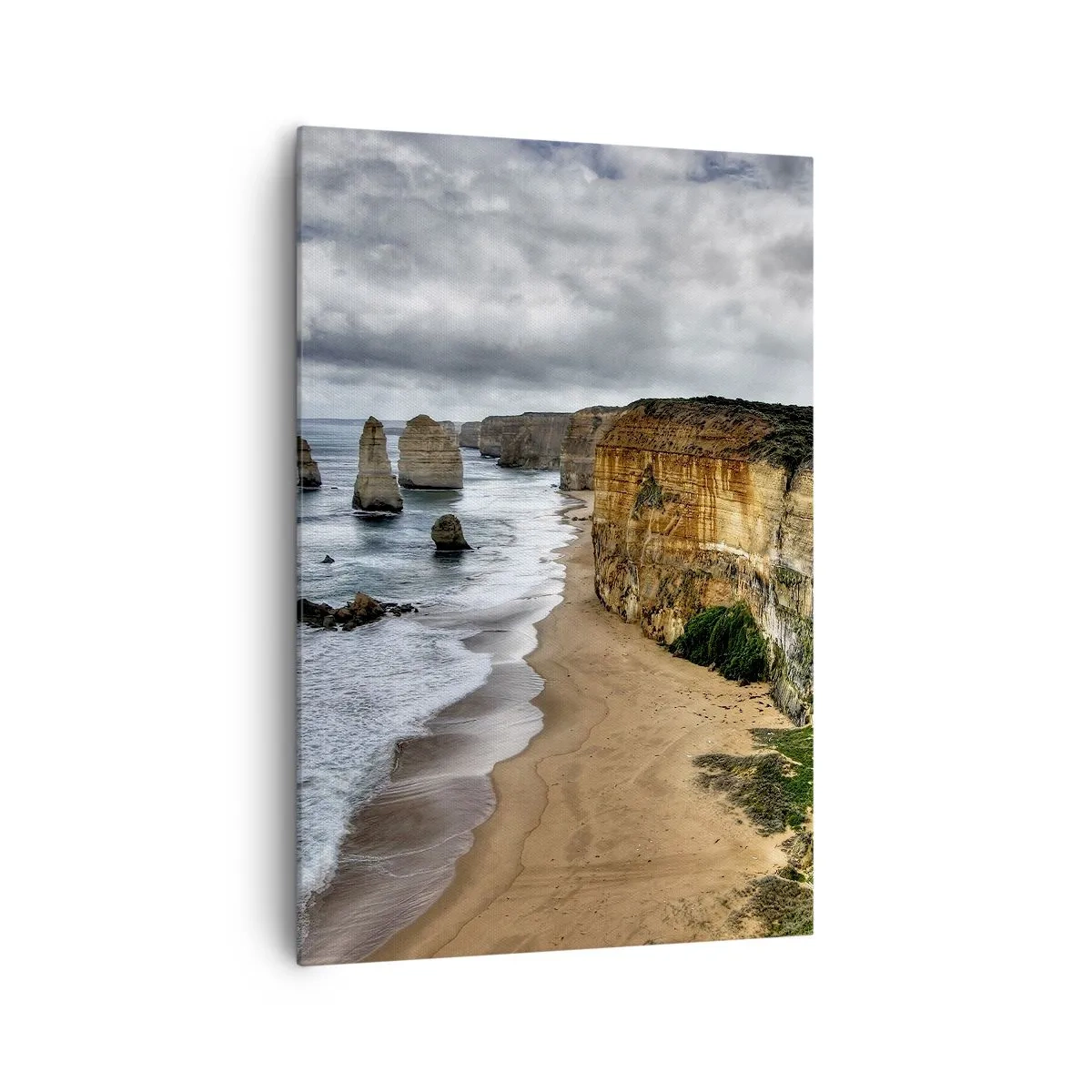 Obraz na płótnie - Klifowe wybrzeże z plażą i skalnymi formacjami - 70x100cm - Surowe piękno - Nowoczesna dekoracja ścienna do salonu i sypialni ARTTOR