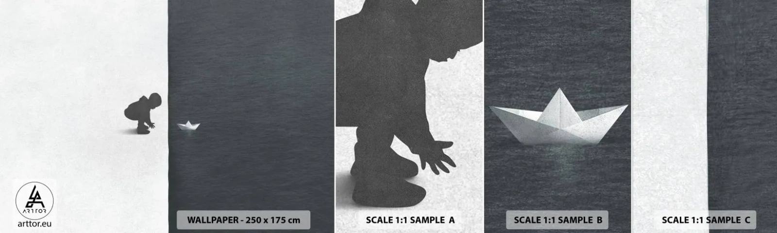 Fototapeta Próbka Samoprzylepna Deluxe Sticker - Wielka wyprawa - Dziecko, Czarno-Biały, Woda - 100x30 cm