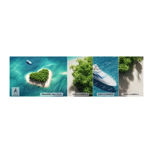 Fototapeta Próbka Premium Sand - Kocham lato - Krajobraz, Wyspa Na Oceanie, Jacht - 100x30 cm