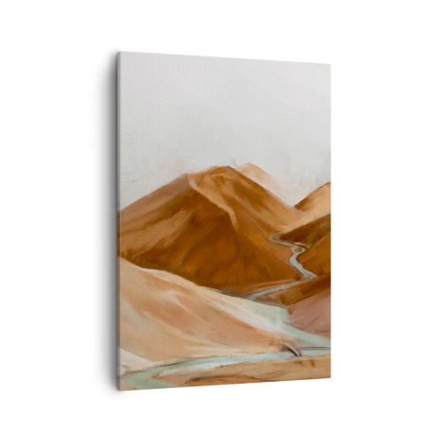Obraz na płótnie - Piaszczyste wzgórza z wijącą się rzeką w ciepłych, ziemistych tonach - 50x70cm - Do źródła - Nowoczesna dekoracja ścienna do salonu, kuchni i sypialni ARTTOR