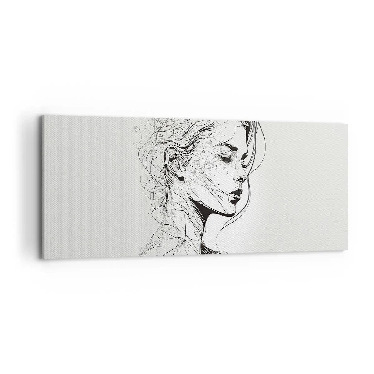 Obraz na płótnie - Delikatny portret kobiety w minimalistycznym stylu graficznym - 120x50cm - Portret w zamyśleniu - Nowoczesna dekoracja ścienna do salonu i sypialni ARTTOR