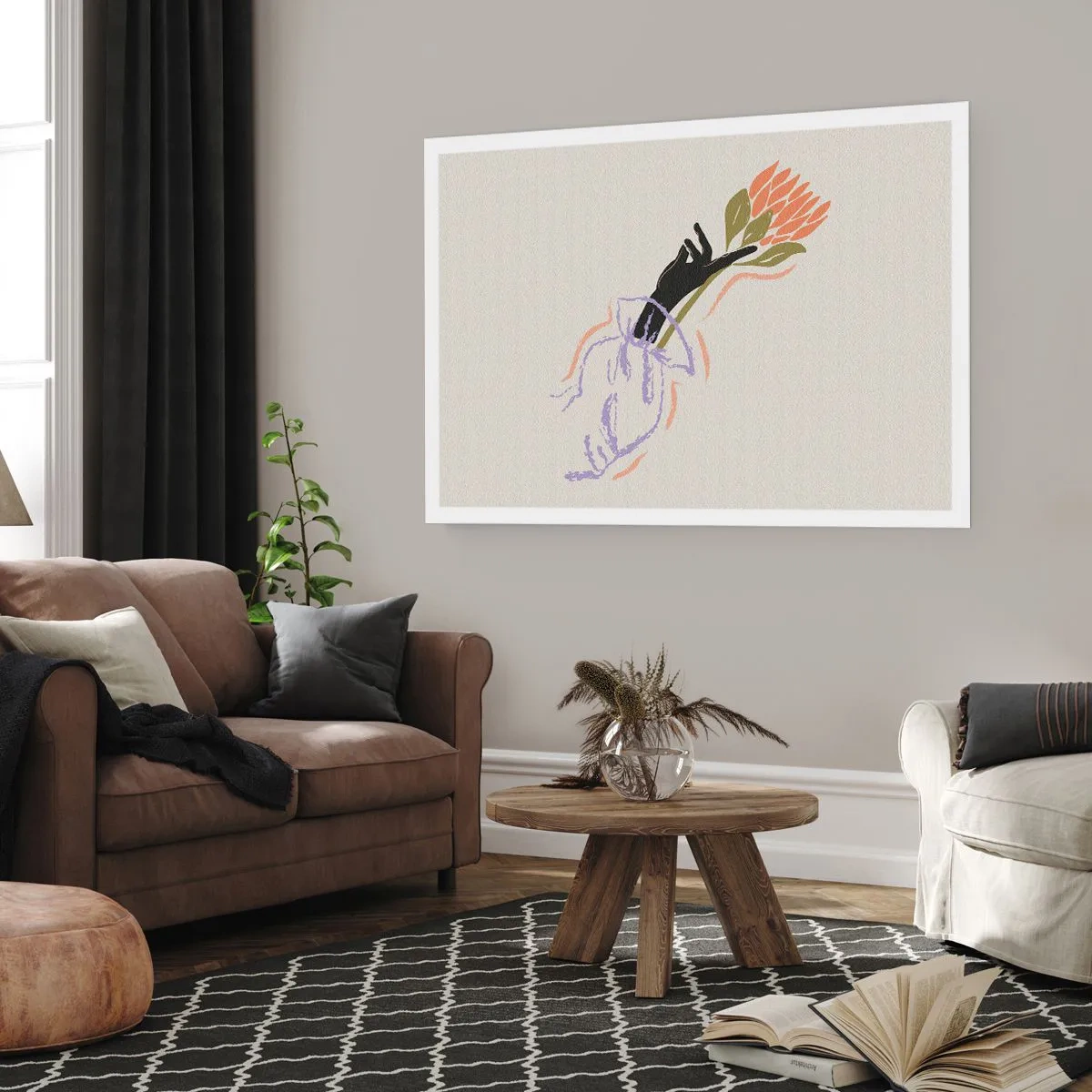 Plakat - Minimalistyczny bukiet kwiatów w delikatnym stylu - 100x70cm - Siostrzany dotyk - Nowoczesna dekoracja ścienna do salonu i sypialni ARTTOR