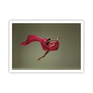 Plakat - Tancerka baletowa w dynamicznej pozie z różowym materiałem - 100x70cm - Tańczący płomień - Nowoczesna dekoracja ścienna do salonu i sypialni ARTTOR