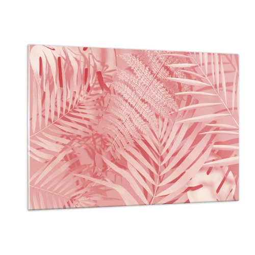 Obraz na szkle - Różowe liście tropikalne w nowoczesnej kompozycji - 120x80cm - Różowy koncept - Nowoczesna dekoracja ścienna do salonu, kuchni i sypialni ARTTOR
