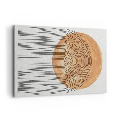 Obraz na płótnie - Geometryczna kompozycja z okręgiem i liniami w ciepłych barwach - 120x80cm - Kompozycja słoneczna - Nowoczesna dekoracja ścienna do salonu, kuchni i sypialni ARTTOR