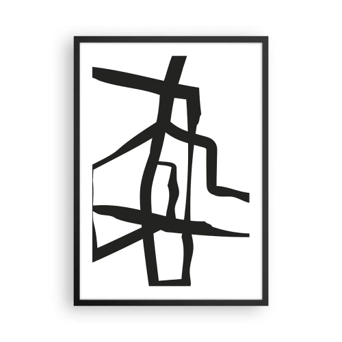 Plakat w czarnej ramie - Abstrakcyjna kompozycja czarnych linii na białym tle - 50x70cm - Czarno-biała konstrukcja - Nowoczesna dekoracja ścienna do salonu i sypialni ARTTOR
