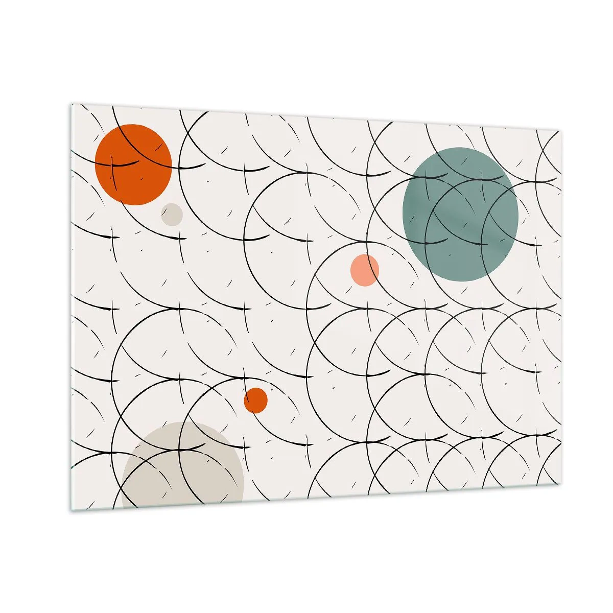 Obraz na szkle - Kolorowe koła i czarne linie na jasnym tle w stylu pop-art - 100x70cm - W pop-artowym duchu - Nowoczesna dekoracja ścienna do salonu, kuchni i sypialni ARTTOR