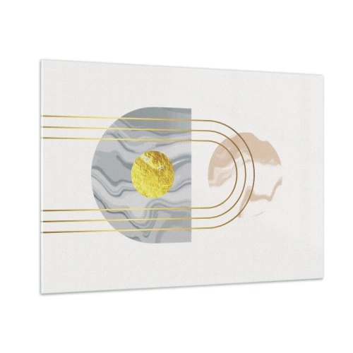Obraz na szkle - Abstrakcyjny obraz w złocie i szarościach - 100x70cm - Jasność i blask - Nowoczesna dekoracja ścienna do salonu, kuchni i sypialni ARTTOR