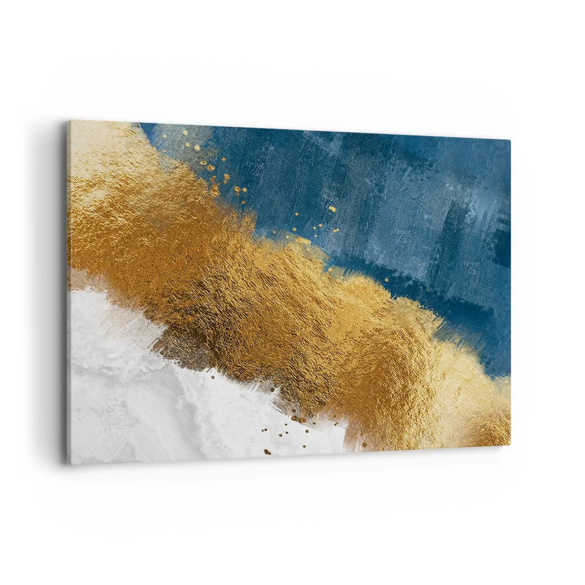 Obraz na płótnie - Abstrakcyjna kompozycja w odcieniach złota, błękitu i bieli - 120x80cm - Barwy lata - Nowoczesna dekoracja ścienna do salonu, kuchni i sypialni ARTTOR