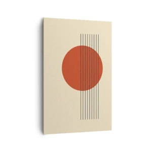 Obraz na płótnie - Abstrakcyjny okrąg w czerwieni z liniami na beżowym tle - 80x120cm - W koło i dalej - Nowoczesna dekoracja ścienna do salonu i sypialni ARTTOR