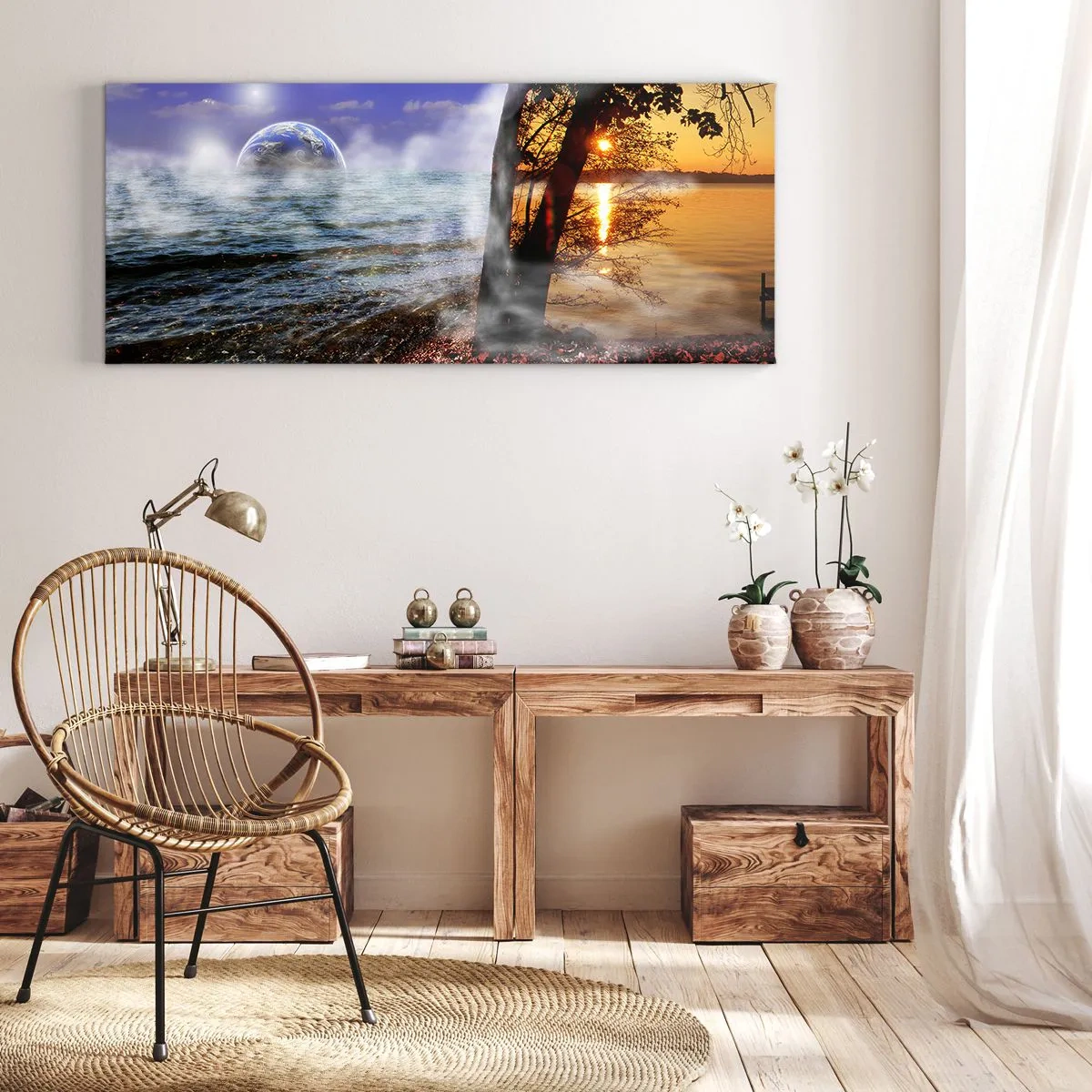 Obraz na płótnie - Pejzaż surrealistyczny - jedność natury - 100x40 cm