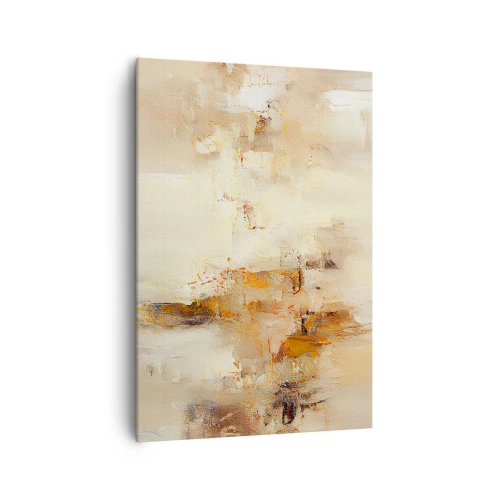 Obraz na płótnie - Abstrakcyjna kompozycja w ciepłych odcieniach żółci i brązu - 70x100cm - Dusza bursztynu - Nowoczesna dekoracja ścienna do salonu i sypialni ARTTOR