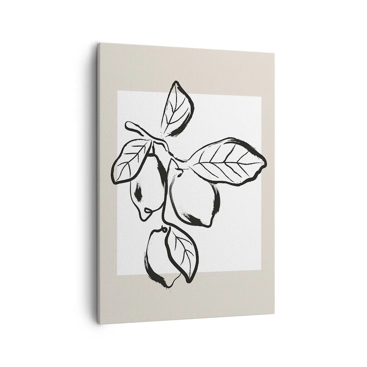 Obraz na płótnie - Minimalistyczna ilustracja cytryn na gałązce w czerni i bieli - 50x70cm - Gdzie cytryna dojrzewa… - Nowoczesna dekoracja ścienna do salonu, kuchni i sypialni ARTTOR