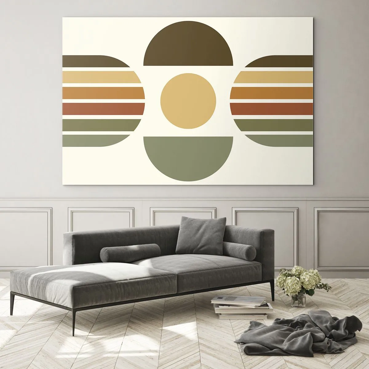 Obraz na szkle - Abstract geometric design with earthy tones and bold shapes - 70x50cm - W kolorach ziemi - Nowoczesna dekoracja ścienna do salonu i sypialni ARTTOR
