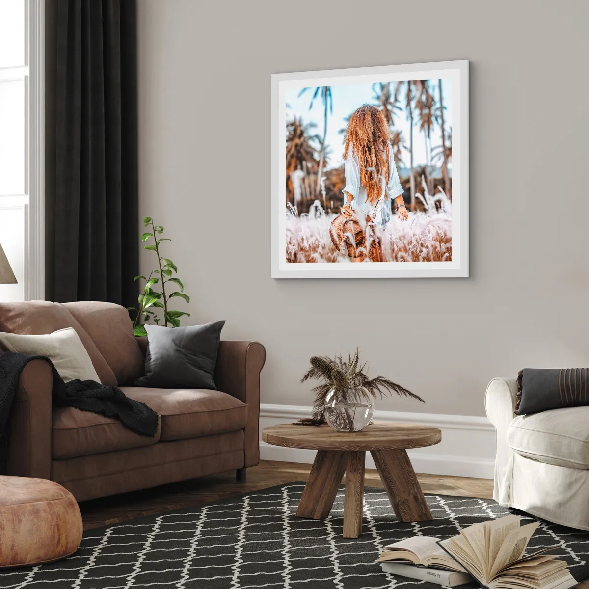 Plakat w białej ramie - Zrodzona z puchu traw - 50x50 cm
