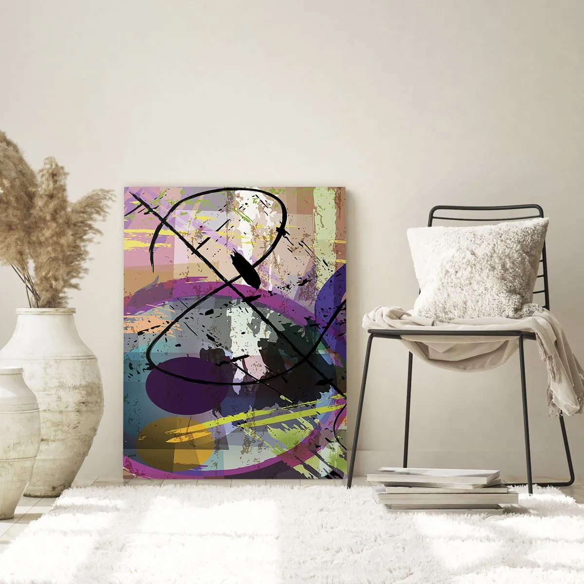 Obraz na szkle - Kolorowe abstrakcyjne formy i linie w dynamicznej kompozycji - 50x70cm - Można wprost lub naokoło - Nowoczesna dekoracja ścienna do salonu, kuchni i sypialni ARTTOR