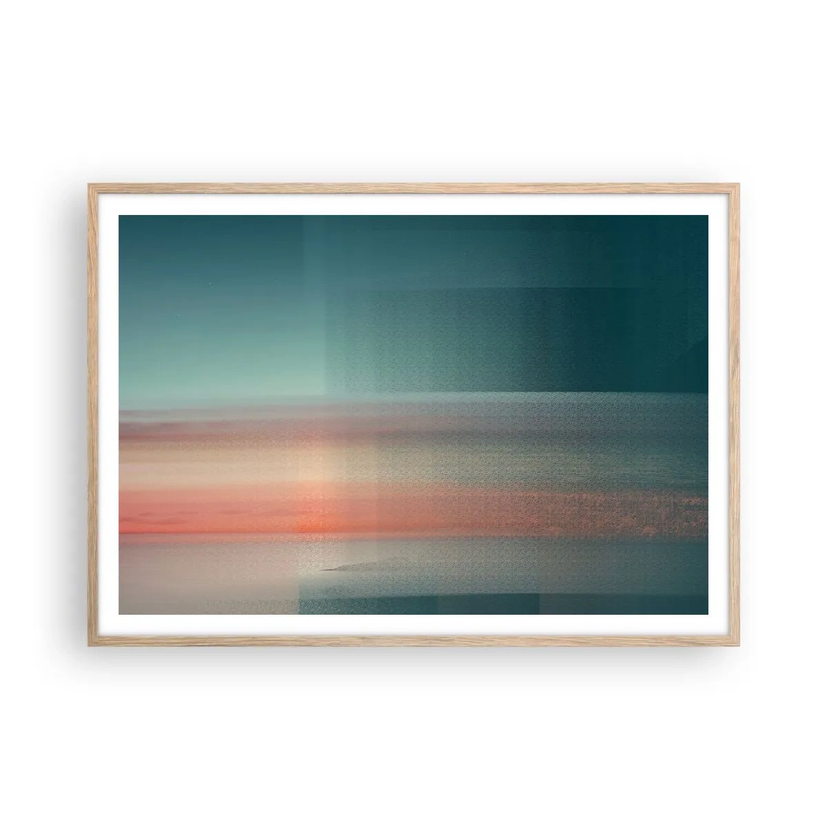 Plakat w ramie jasny dąb - Abstrakcja: fale światła - 100x70 cm