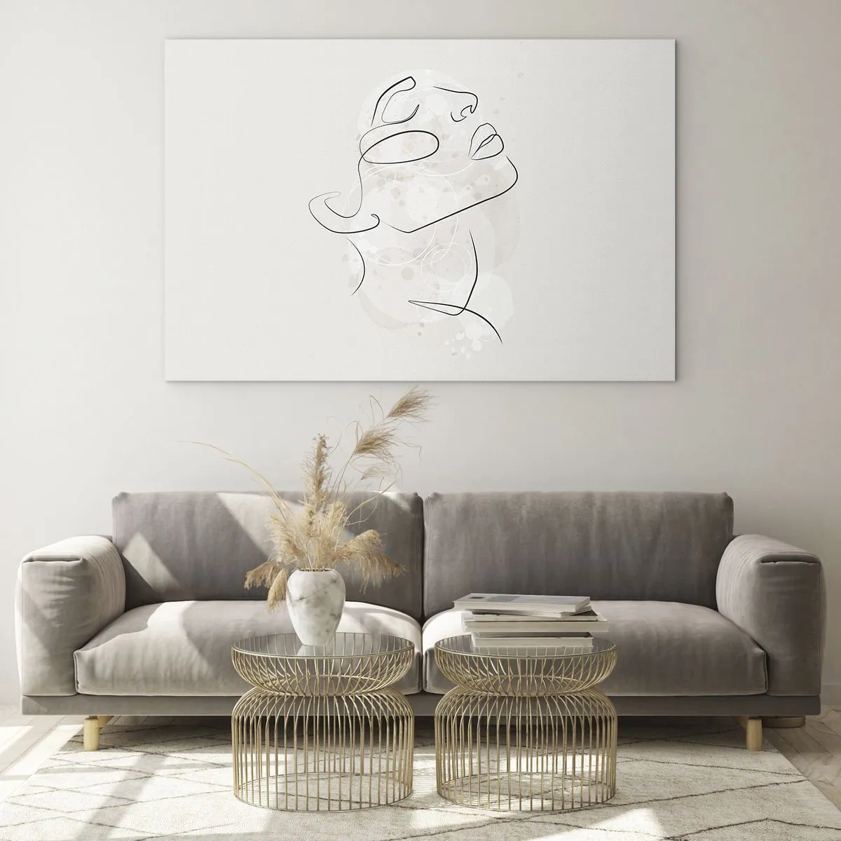 Obraz na szkle - Minimalistyczna twarz kobiety narysowana jedną linią - 70x50cm - Zarys marzenia - Nowoczesna dekoracja ścienna do salonu i sypialni ARTTOR