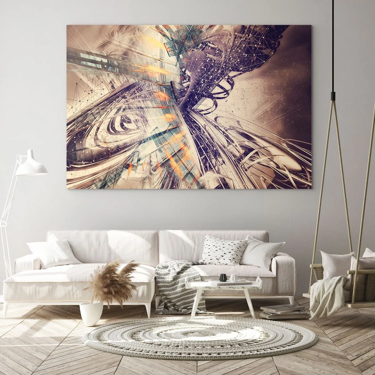 Obraz na szkle - Abstrakcyjna kompozycja z dynamicznymi liniami i kolorami - 70x50cm - W wielkim pędzie - Nowoczesna dekoracja ścienna do salonu i sypialni ARTTOR