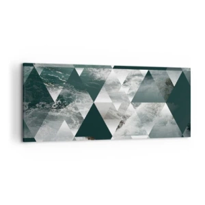 Obraz na płótnie - Geometryczny wzór z motywem fal w odcieniach zieleni - 120x50cm - Kryształowa perspektywa - Nowoczesna dekoracja ścienna do salonu i sypialni ARTTOR