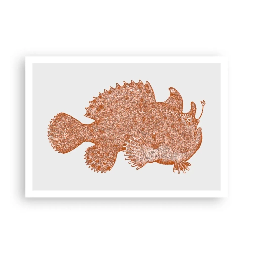 Plakat - Detaliczny rysunek ryby w kolorze miedzianym na białym tle - 100x70cm - A jednak ryba - Nowoczesna dekoracja ścienna do salonu i sypialni ARTTOR