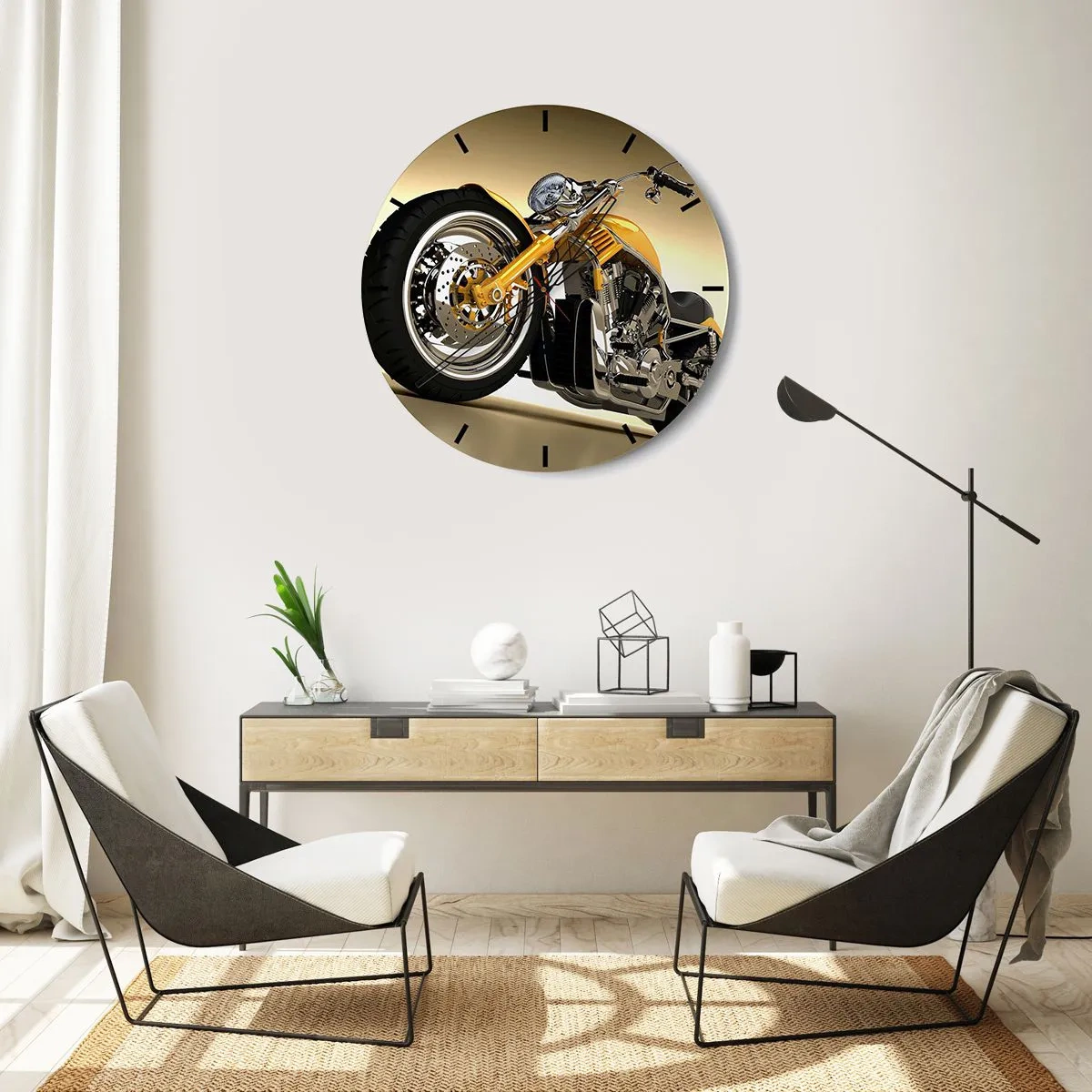 Zegar ścienny - Stylowy motocykl w odcieniu złota i chromu - 30x30cm - Marzenie o sile i prędkości - Nowoczesna dekoracja ścienna do salonu, kuchni i sypialni ARTTOR
