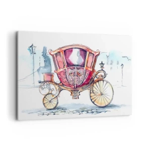 Obraz na płótnie - Stylowa ilustracja zabytkowej karety w pastelowych kolorach - 120x80cm - Do ślubu czy na bal? - Nowoczesna dekoracja ścienna do salonu, kuchni i sypialni ARTTOR