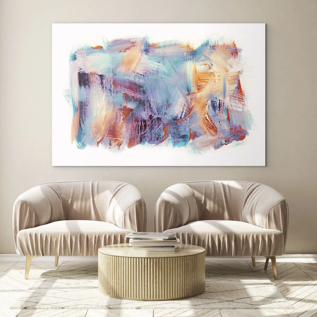 Obraz na szkle - Kolorowe pociągnięcia pędzla w pastelowej abstrakcji - 70x50cm - Kolorowy bałagan - Nowoczesna dekoracja ścienna do salonu i sypialni ARTTOR