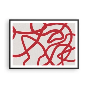 Plakat w czarnej ramie - Czerwone abstrakcyjne linie na białym tle - 100x70cm - Czerwono na białym - Nowoczesna dekoracja ścienna do salonu i sypialni ARTTOR