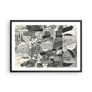 Plakat w czarnej ramie - Geometryczne abstrakcyjne wzory w odcieniach zieleni na jasnym tle - 70x50cm - Dynamika współczesności - Nowoczesna dekoracja ścienna do salonu i sypialni ARTTOR