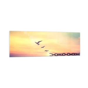 Obraz na szkle - Symbol wolności z ptakami i zerwanym łańcuchem - 160x50cm - Zwycięstwo wolności - Nowoczesna dekoracja ścienna do salonu i sypialni ARTTOR