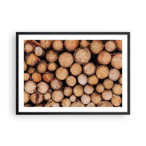 Plakat w czarnej ramie - Stosy ściętych pni drzew ułożone w harmonii - 70x50cm - Nowy początek - Nowoczesna dekoracja ścienna do salonu i sypialni ARTTOR