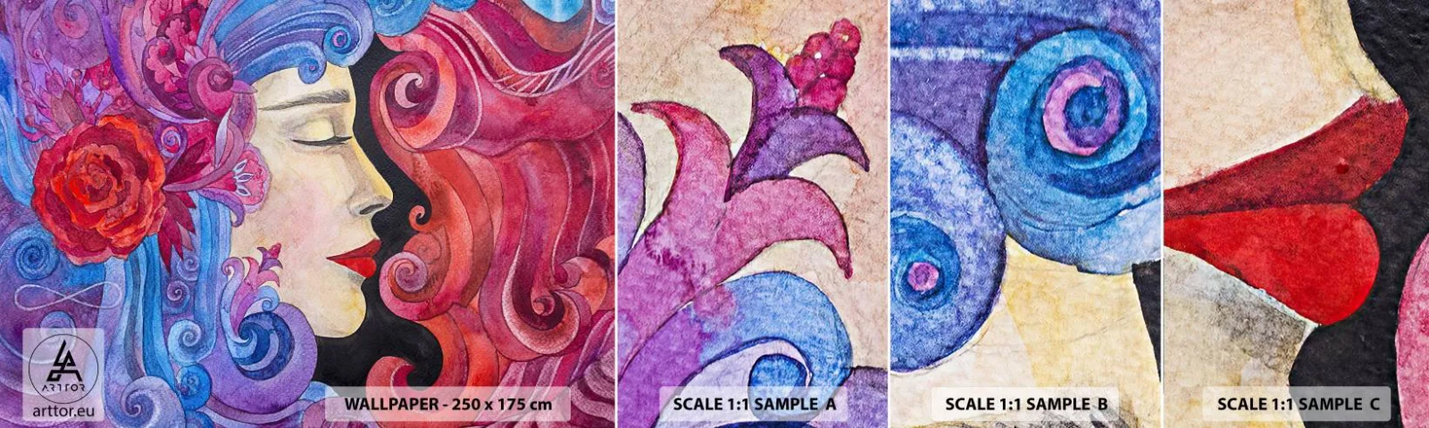 Fototapeta Próbka Samoprzylepna Deluxe Sticker - Secesja wciąż żywa - Kobieta, Kwiaty, Bogini - 100x30 cm