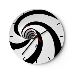 Zegar ścienny - Dynamiczna czarno-biała spirala - 30x30cm - Poddać się wirowi? - Nowoczesna dekoracja ścienna do salonu, kuchni i sypialni ARTTOR