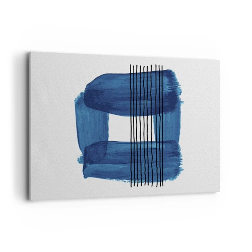 Obraz na płótnie - Abstrakcyjny wzór w odcieniach błękitu z czarnymi liniami - 120x80cm - Niebiesko-czarna kompozycja - Nowoczesna dekoracja ścienna do salonu, kuchni i sypialni ARTTOR