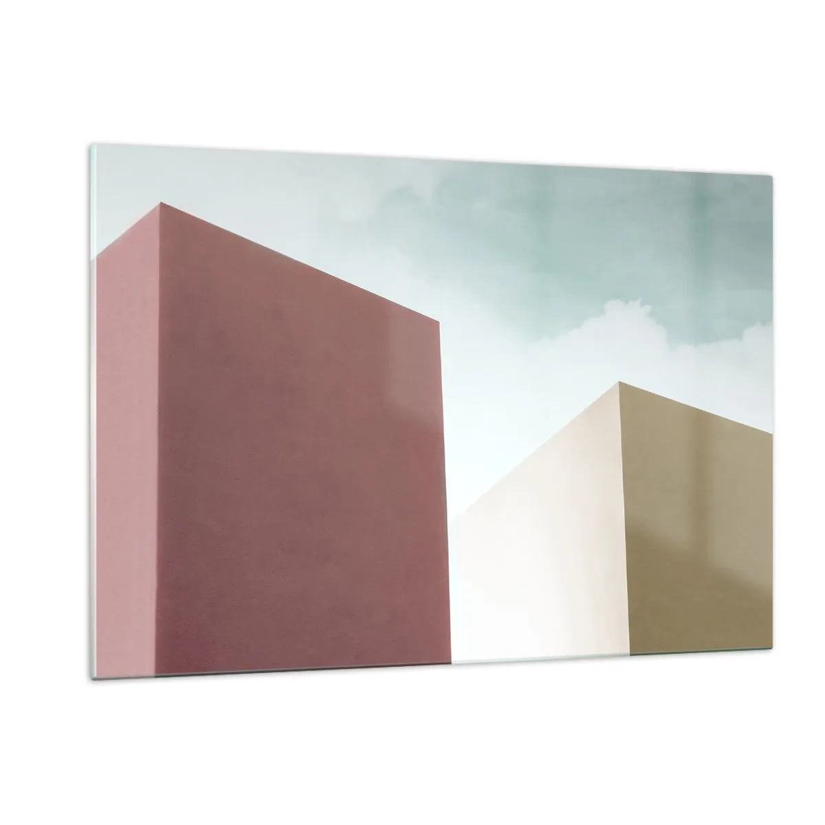 Obraz na szkle - Geometryczne budynki w pastelowych kolorach - 120x80cm - Geometria słonecznego lata - Nowoczesna dekoracja ścienna do salonu, kuchni i sypialni ARTTOR