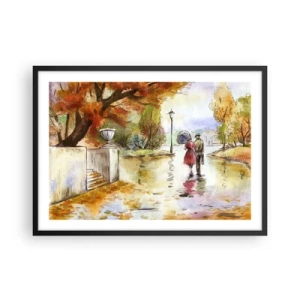 Plakat w czarnej ramie - Spacer w jesiennym parku z parasolem - 70x50cm - Romantyczna jesień w parku - Nowoczesna dekoracja ścienna do salonu i sypialni ARTTOR