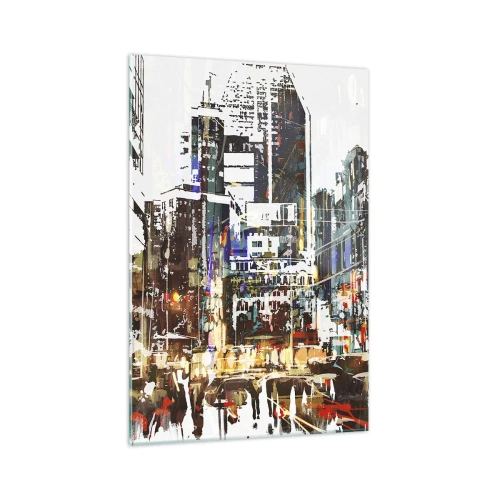 Obraz na szkle - Nowoczesny miejski pejzaż w artystycznym stylu - 70x100cm - Miasto migotliwe - Nowoczesna dekoracja ścienna do salonu i sypialni ARTTOR