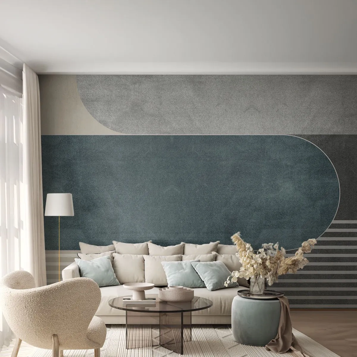 Fototapeta Samoprzylepna Deluxe Sticker - Kompozycja na poziomie - Minimalizm, Kształty, Pastelowe - 300x210 cm