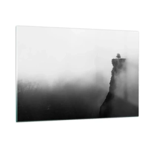 Obraz na szkle - Samotne drzewo na skraju urwiska w gęstej mgle - 120x80cm - Na skraju świata - Nowoczesna dekoracja ścienna do salonu, kuchni i sypialni ARTTOR
