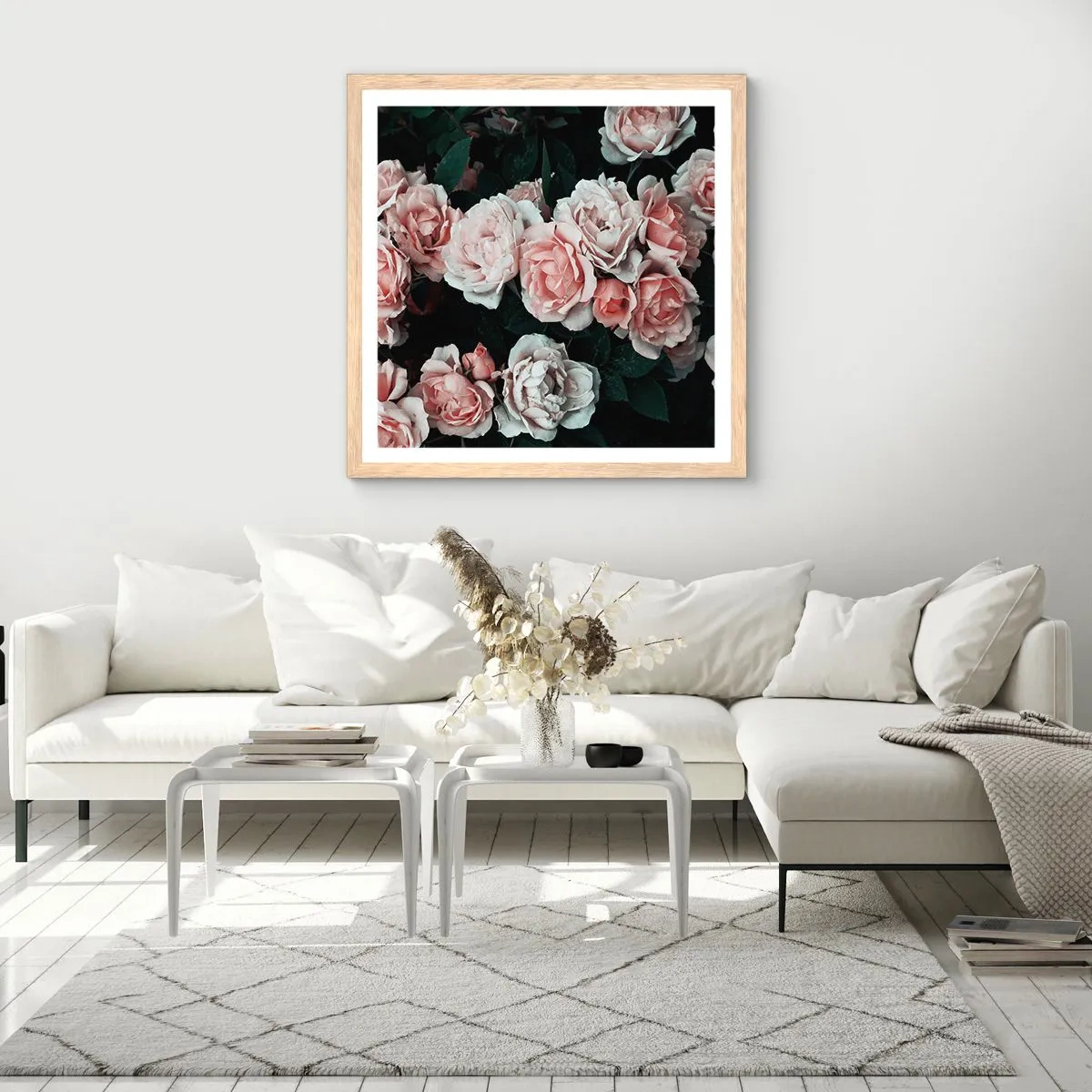 Plakat w ramie jasny dąb - Różany ansamble - 60x60 cm