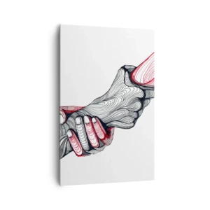 Obraz na płótnie - Artystyczne ręce trzymające się nawzajem w minimalistycznym stylu - 80x120cm - Jesteś w dobrych rękach - Nowoczesna dekoracja ścienna do salonu i sypialni ARTTOR