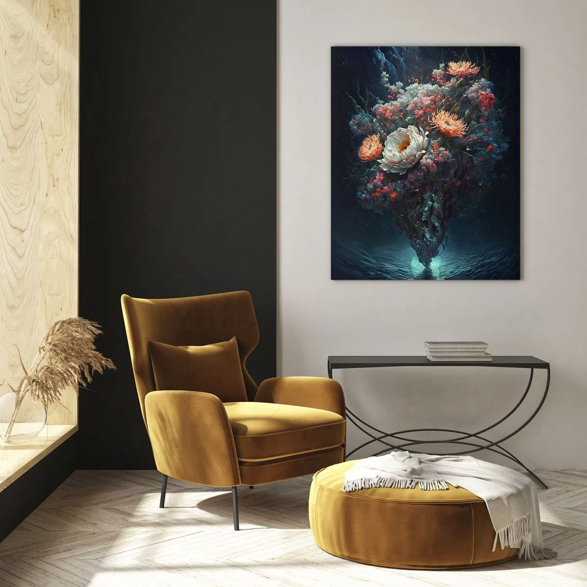 Obraz na szkle - Fantazyjne kwiaty unoszące się nad wodą w tajemniczej scenerii - 80x120cm - Dziwny ogród - Nowoczesna dekoracja ścienna do salonu i sypialni ARTTOR