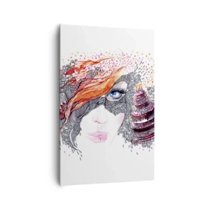 Obraz na płótnie - Artystyczny portret kobiety z detalami i czerwonym akcentem - 80x120cm - Z nią codziennie jest święto - Nowoczesna dekoracja ścienna do salonu i sypialni ARTTOR