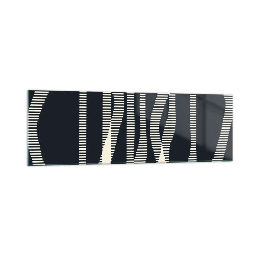 Obraz na szkle - Geometryczne linie w jasnych odcieniach na ciemnym tle - 160x50cm - Próba przełamania ciemności - Nowoczesna dekoracja ścienna do salonu i sypialni ARTTOR